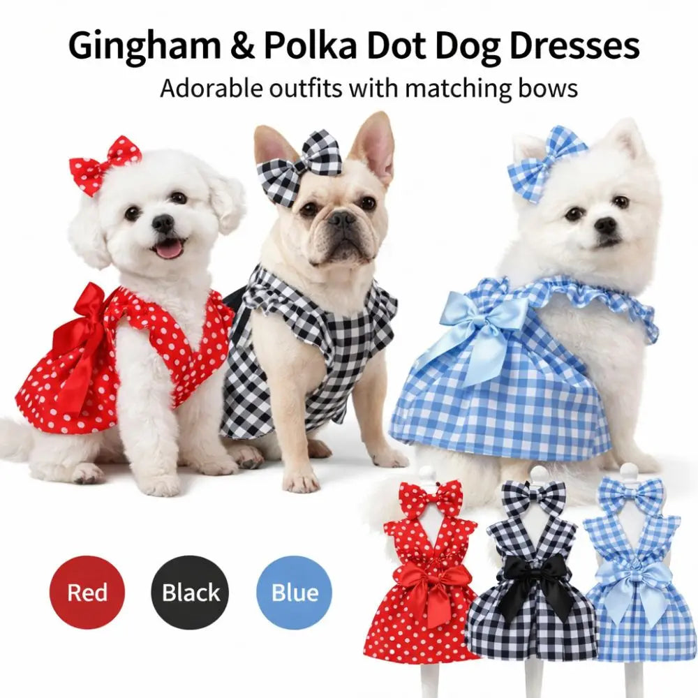 Polka Dot Princess Dress for Cats & Dogs | Bow Headband XS–XL