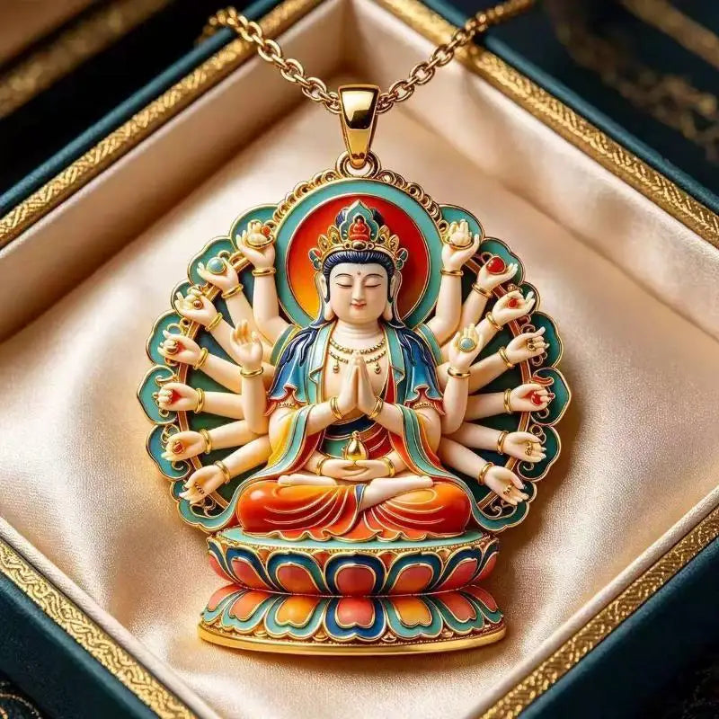 Blue Jade Gourd Dragon Pendant Necklace | Gold Ethnic Jewelry