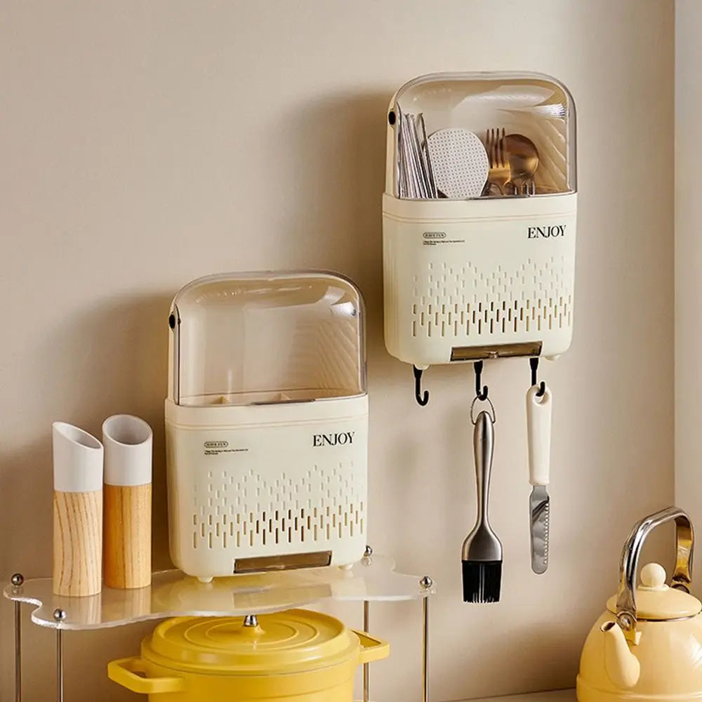 Wall-Mounted Cutlery Holder – Dustproof Utensil Drainage Shelf