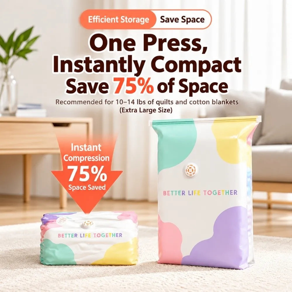 No-Pump Vacuum Storage Bags – Large Space Saver for Bedding