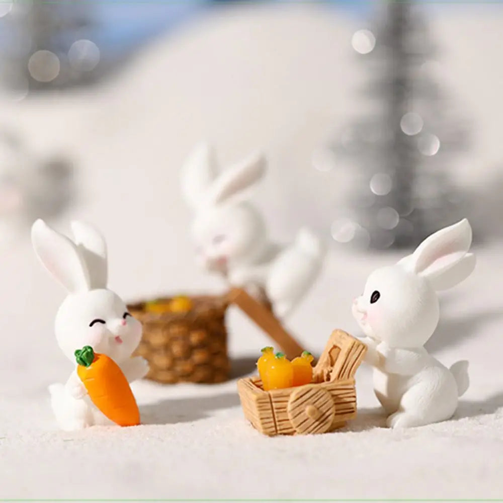 Snowman Bunny Miniature Figurine – Christmas Micro Landscape Décor