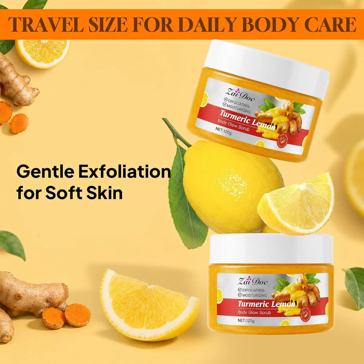 Turmeric Lemon Body Scrub – Natural Sea Salt Exfoliator 4/9 Pk