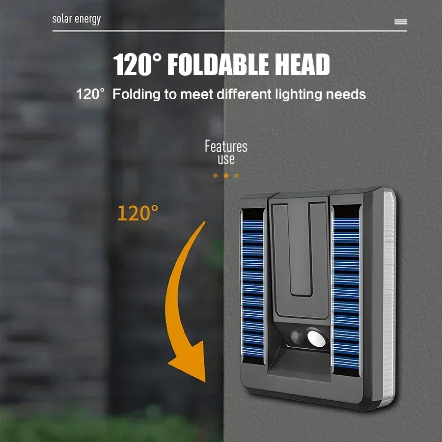 Solar LED Wall Light 120° Foldable Motion Sensor – IP65 Outdoor