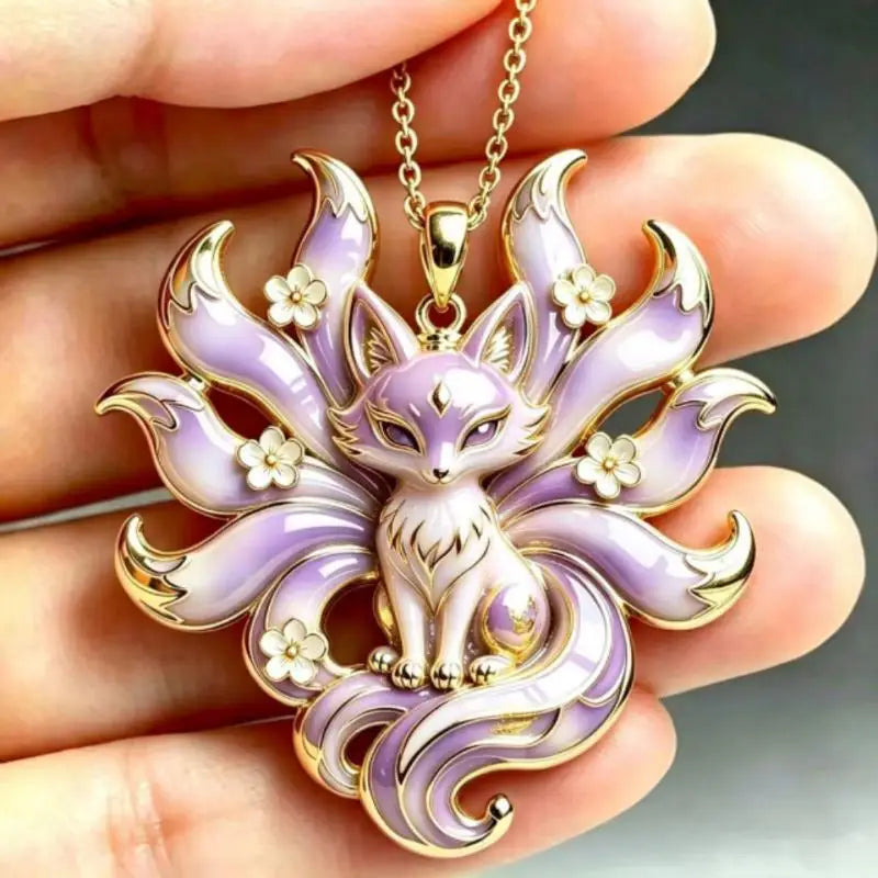 Nine Tailed Fox Enamel Pendant Necklace – Chinese Style Gift