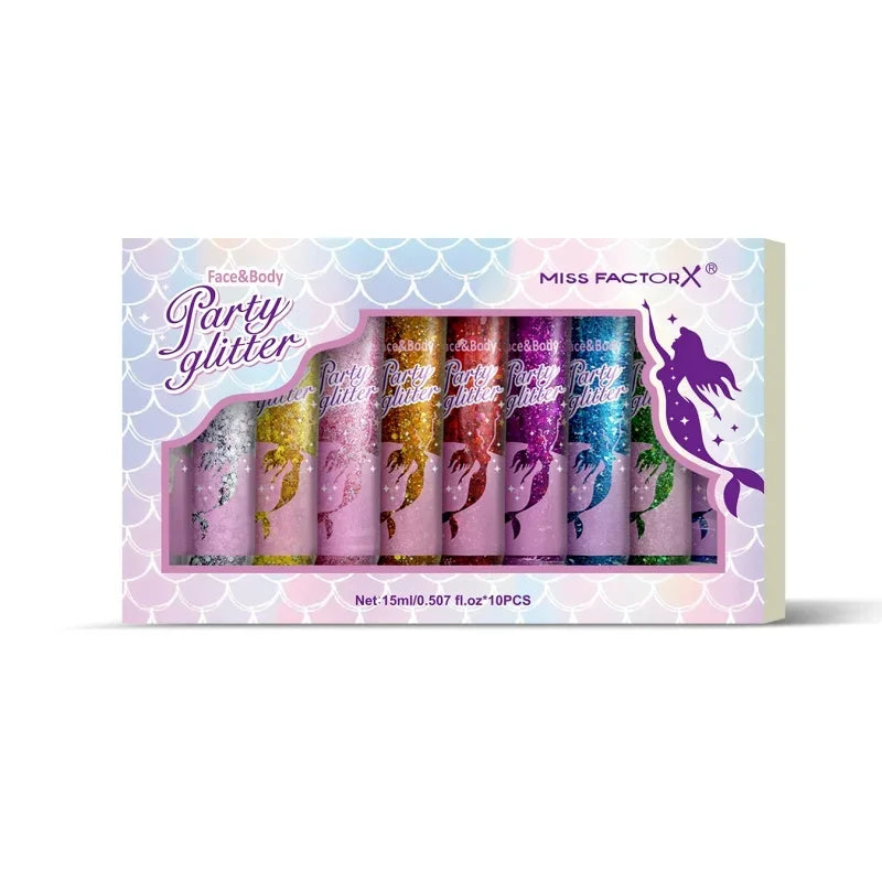 10-Piece Body Glitter Gel Set – Face, Hair & Nail Sequins