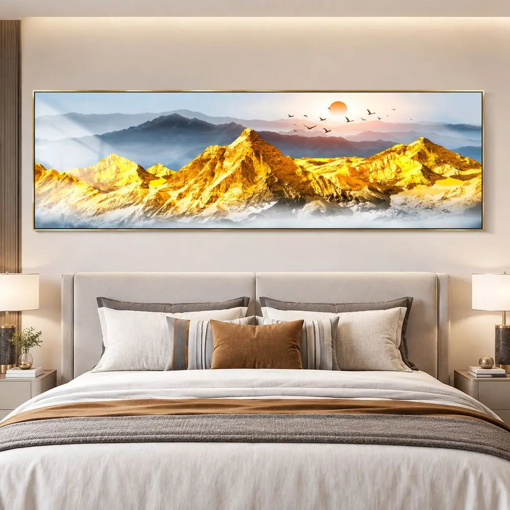 Panoramic Mountain Landscape Wall Sticker | Golden Sunrise Art