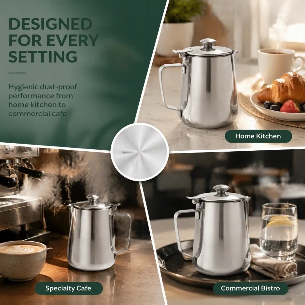 Stainless Steel Milk Frothing Pitcher with Lid – 600ml & 1500ml