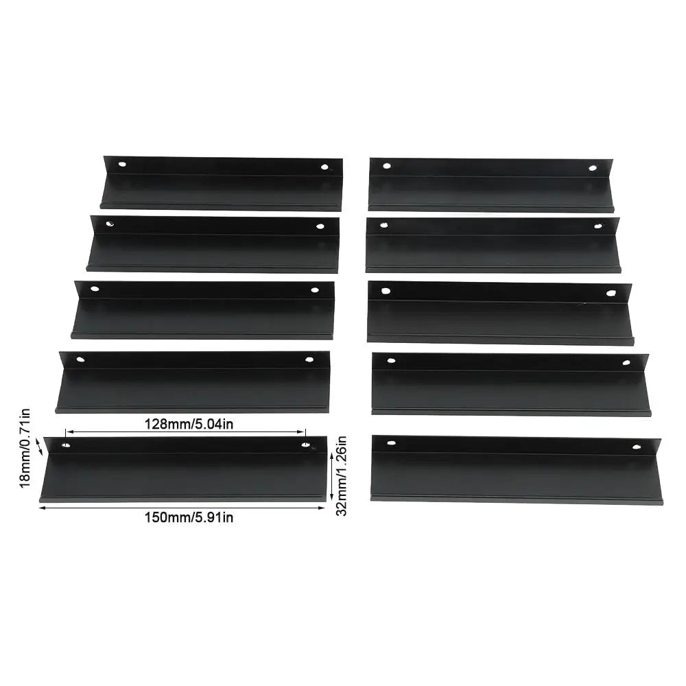10-Pack Black Aluminum Cabinet Edge Pulls | Concealed Drawer Handles