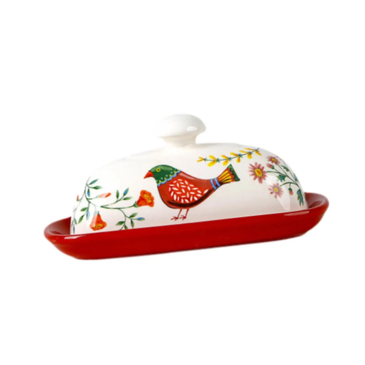Elegant Porcelain Butter Dish with Lid & Gold Handle