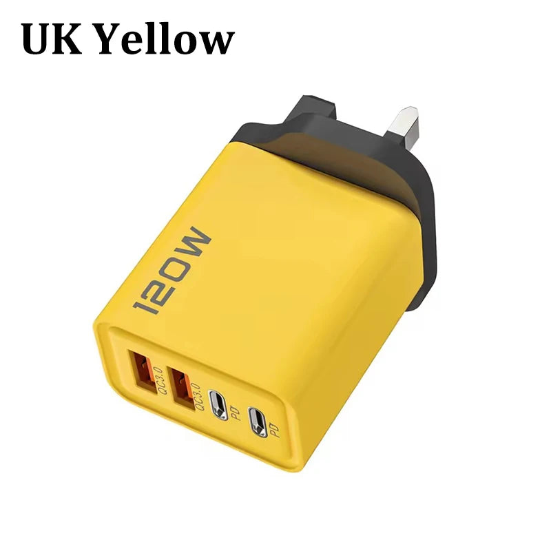4-Port 120W USB-C PD Fast Charger – Quick Charge 3.0 Adapter