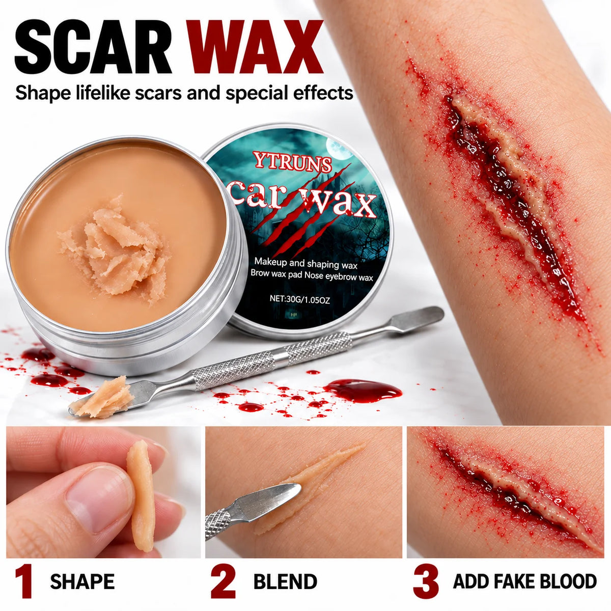 Halloween SFX Makeup Kit – Fake Blood, Scar Wax & Black Lipstick