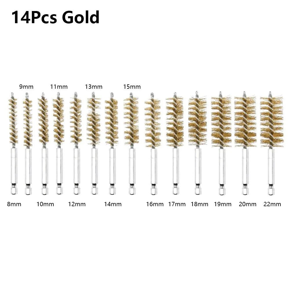 Stainless Steel Bore Brush Set 8–25mm | 6–14 Pcs with Hex Handle