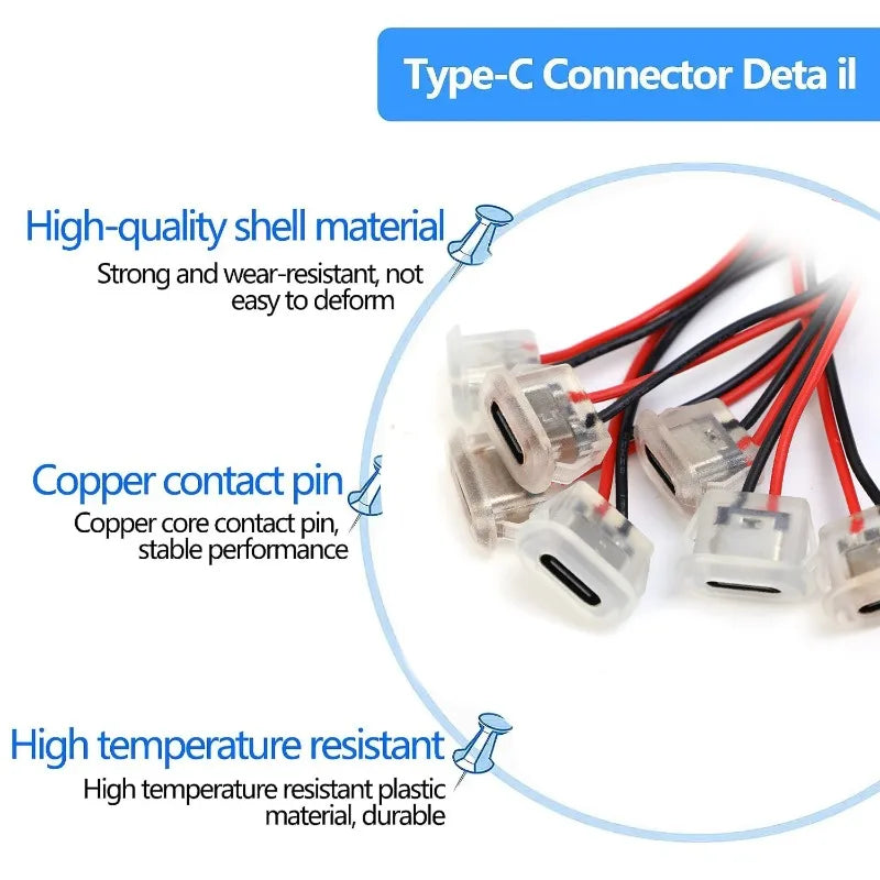 Waterproof USB-C Female Connector Socket with LED – 2-Pin 3A