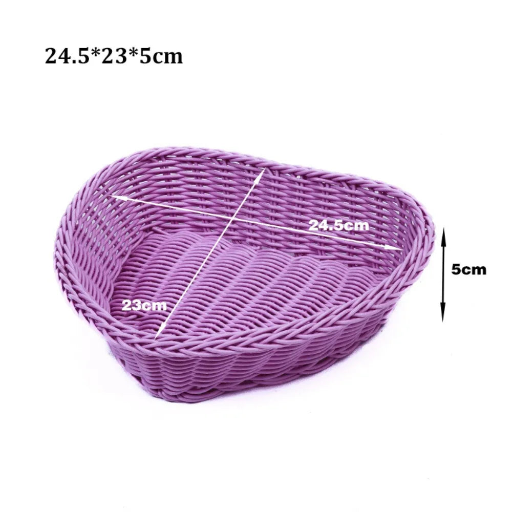 Woven Rattan-Style Serving Basket – Bread, Fruit & Utensil Tray