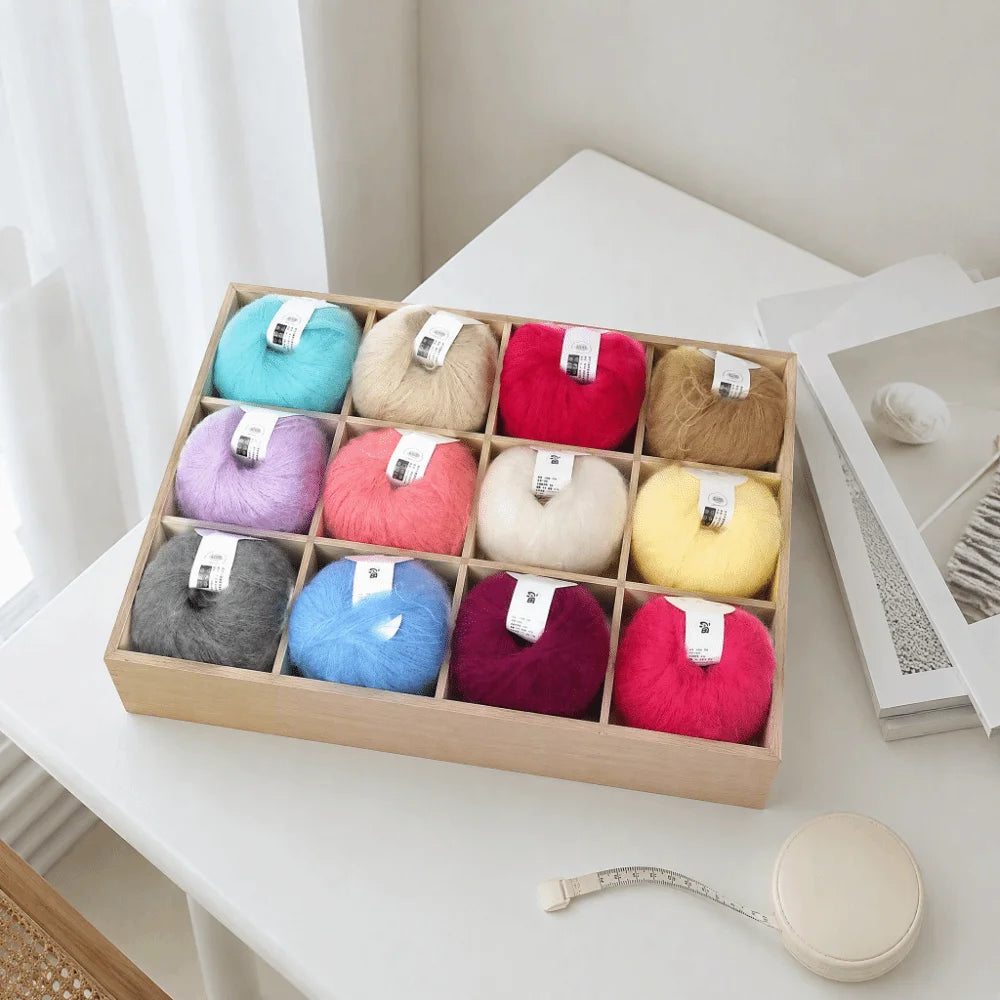 12-Color Mohair Wool Yarn Set – Knitting & Crochet Starter Kit