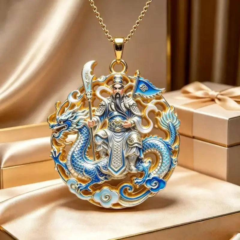 Chinese Enamel Pendant Necklace – Guan Gong Gold-Plated