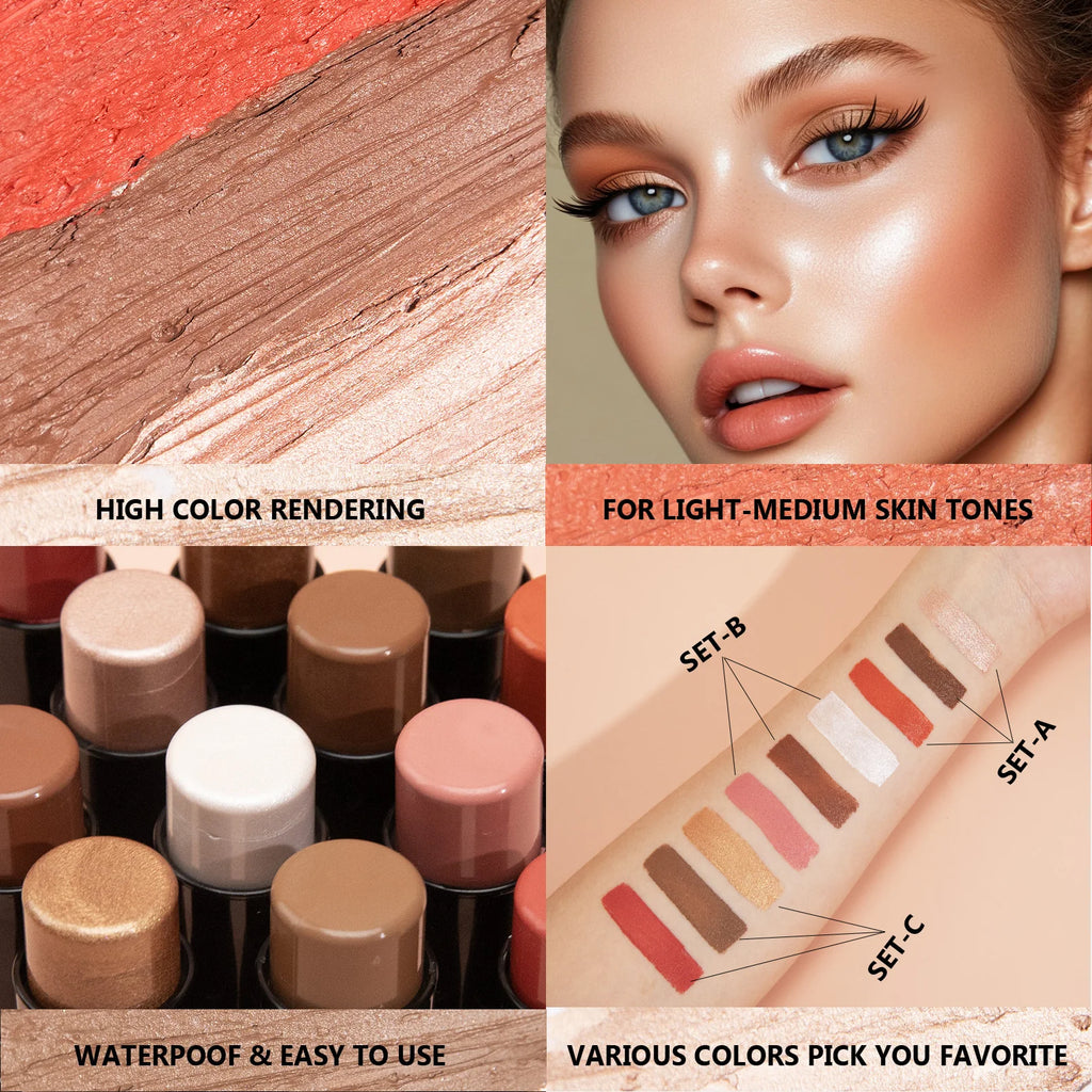 3-Piece Cream Contour Kit – Contour, Highlight & Blush Sticks