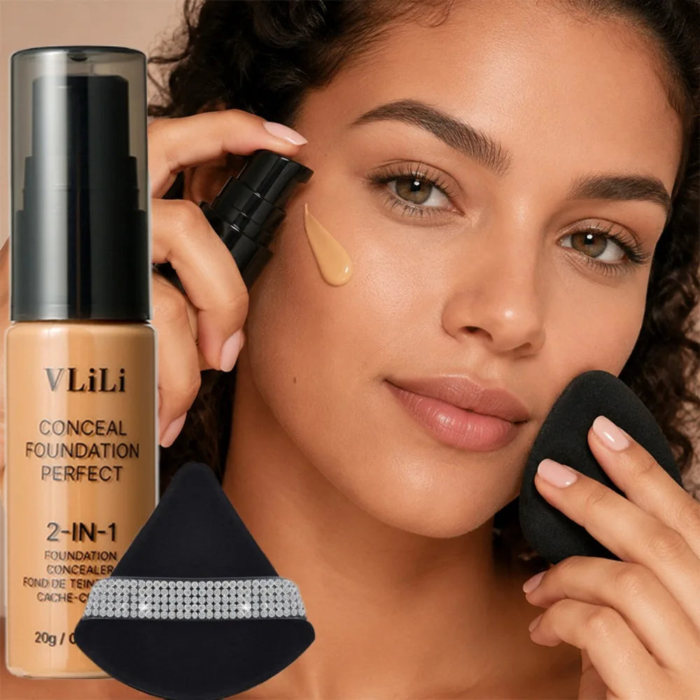 Waterproof Full Coverage Liquid Foundation & Puff Set