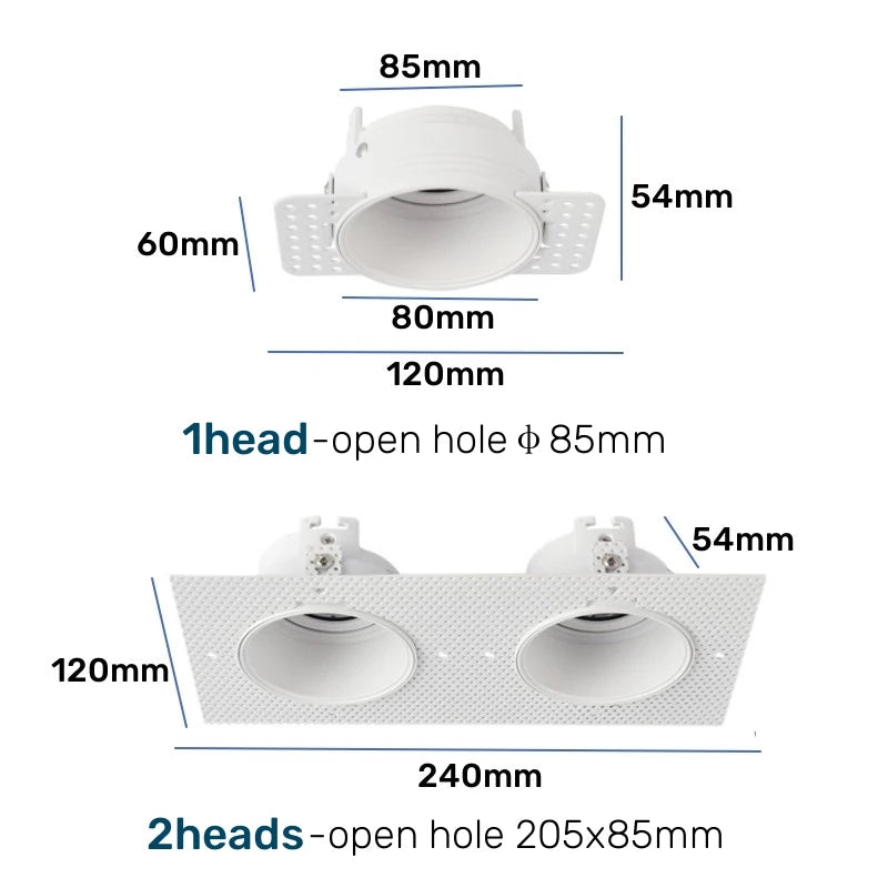 Trimless Square LED Downlight Frame Double Head GU10 MR16