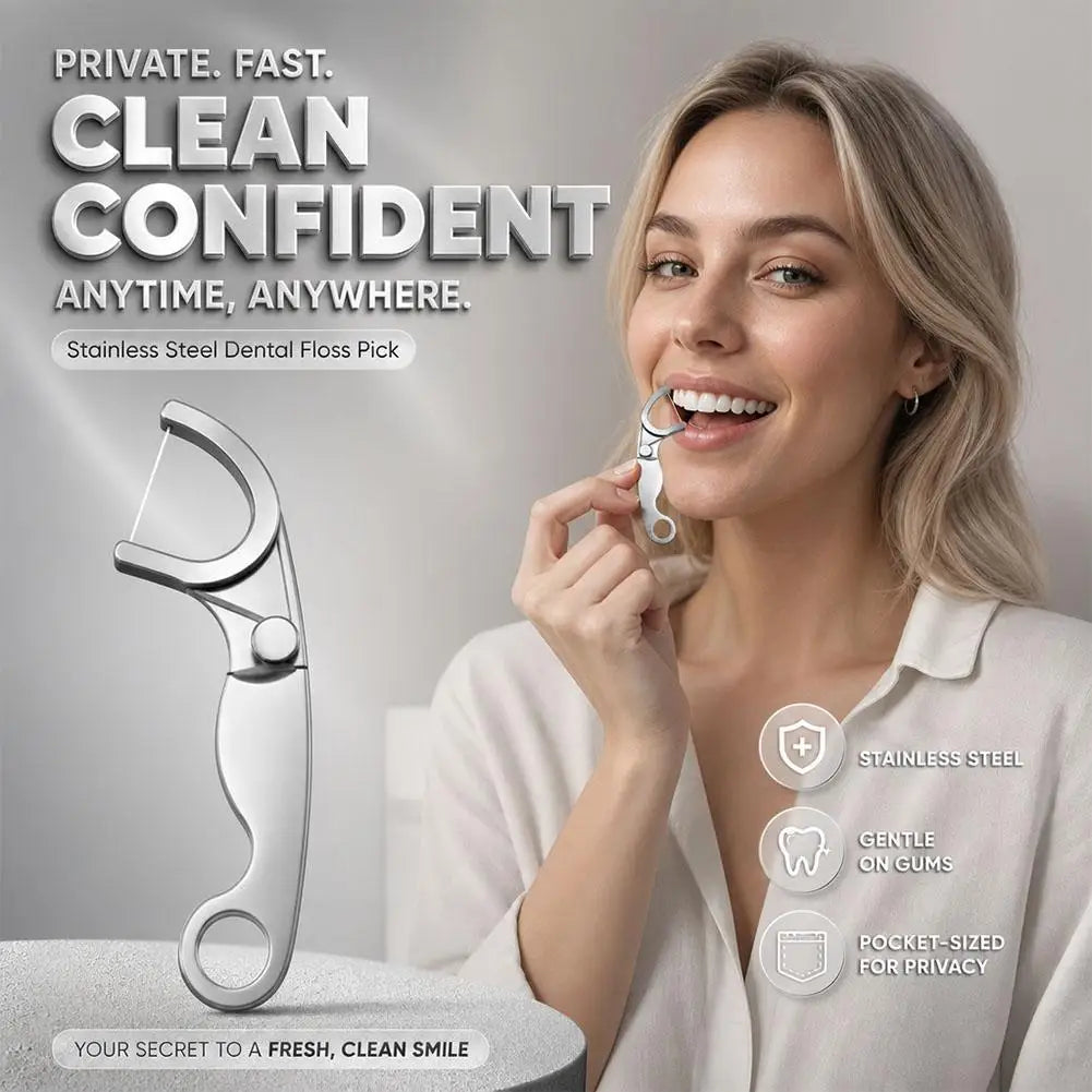 Reusable Stainless Steel Floss Pick Set – 50m Dental Floss
