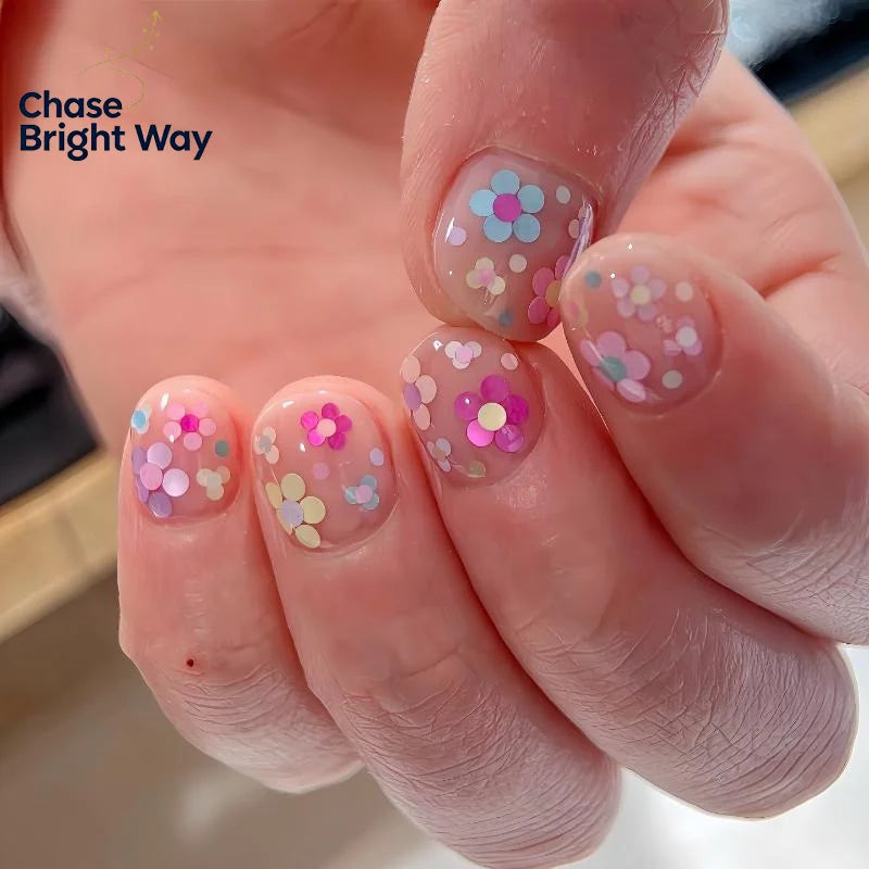 12-Grid Nail Glitter Set – Circular & Flower Sequins for DIY