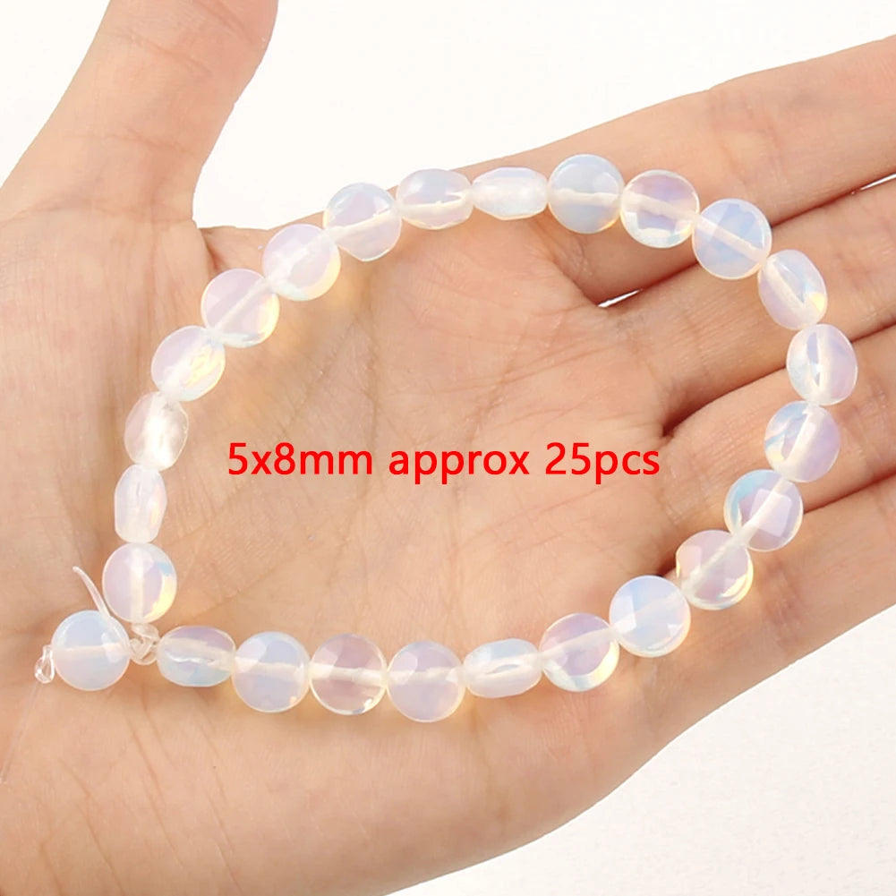 White Opalite Stone Beads 8mm Round Rondelle – DIY Jewelry Making