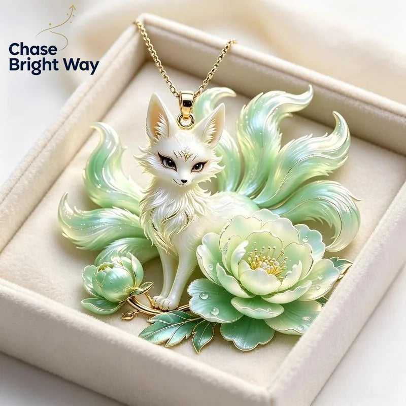 Nine Tailed Fox & Peony Pendant Necklace – Nickel Free