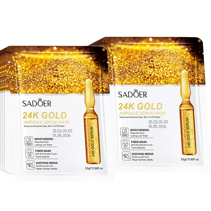 SADOER 24K Gold Vitamin C Face Mask 10-Pack | Hydrating Sheet