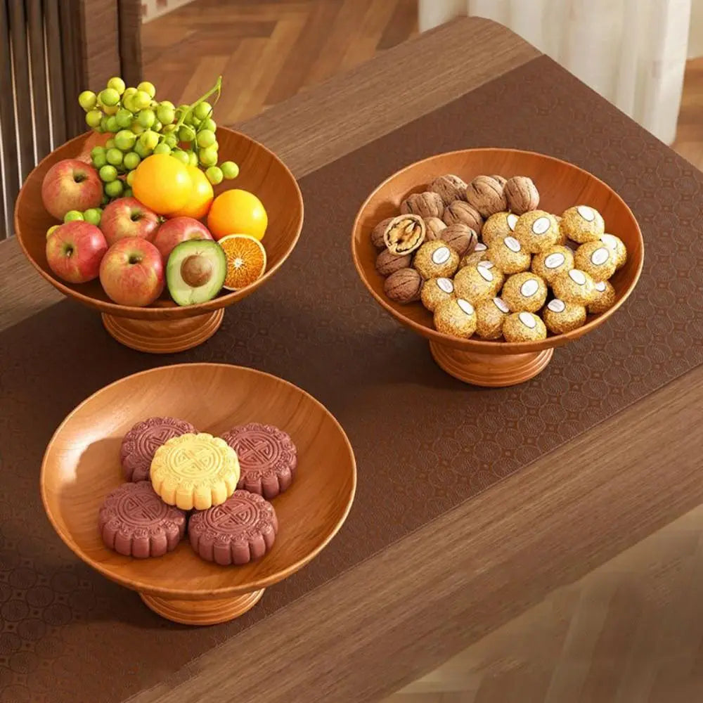 Nordic Wood Grain Fruit & Snack Tray – Detachable Pedestal Dish