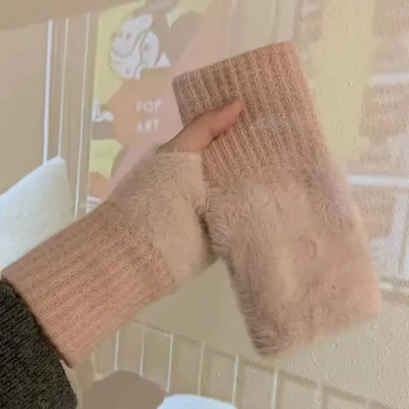 Women's Plush Fingerless Gloves – Warm Mink Fleece Mittens