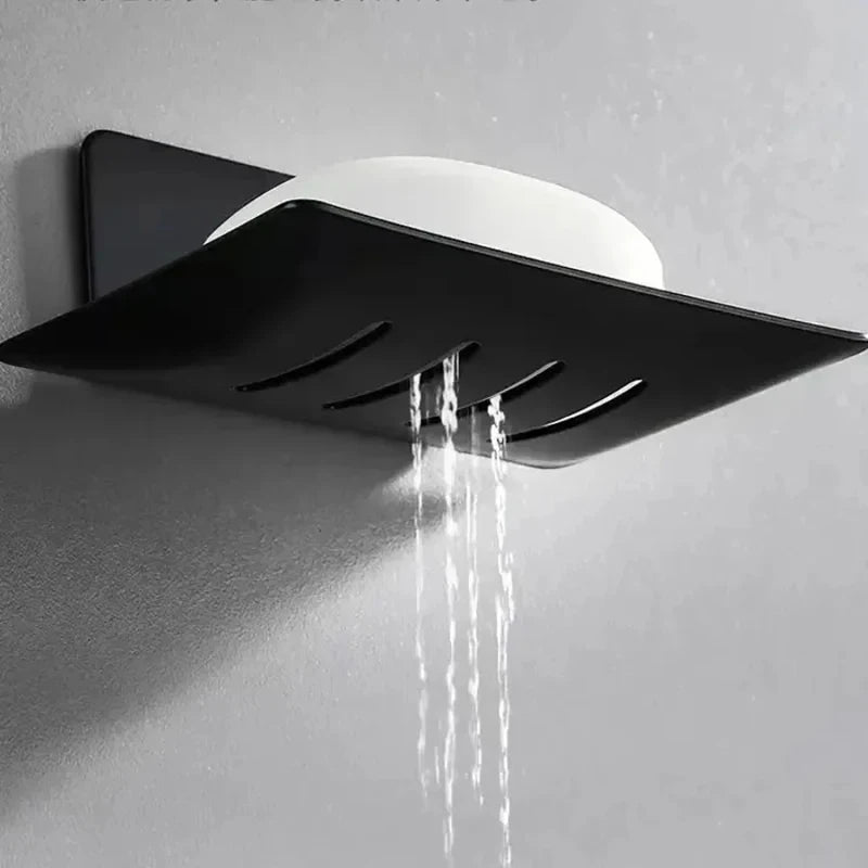 Wall-Mounted Carbon Steel Soap Tray with Drainage – Black