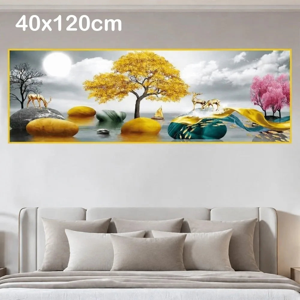 Panoramic Mountain Landscape Wall Sticker | Golden Sunrise Art