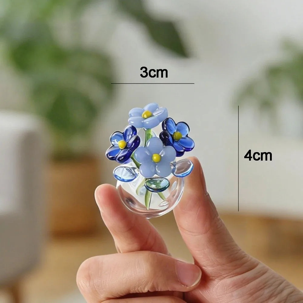 Mini Hand-Blown Glass Flower Decor Set with Vase | 5 Piece
