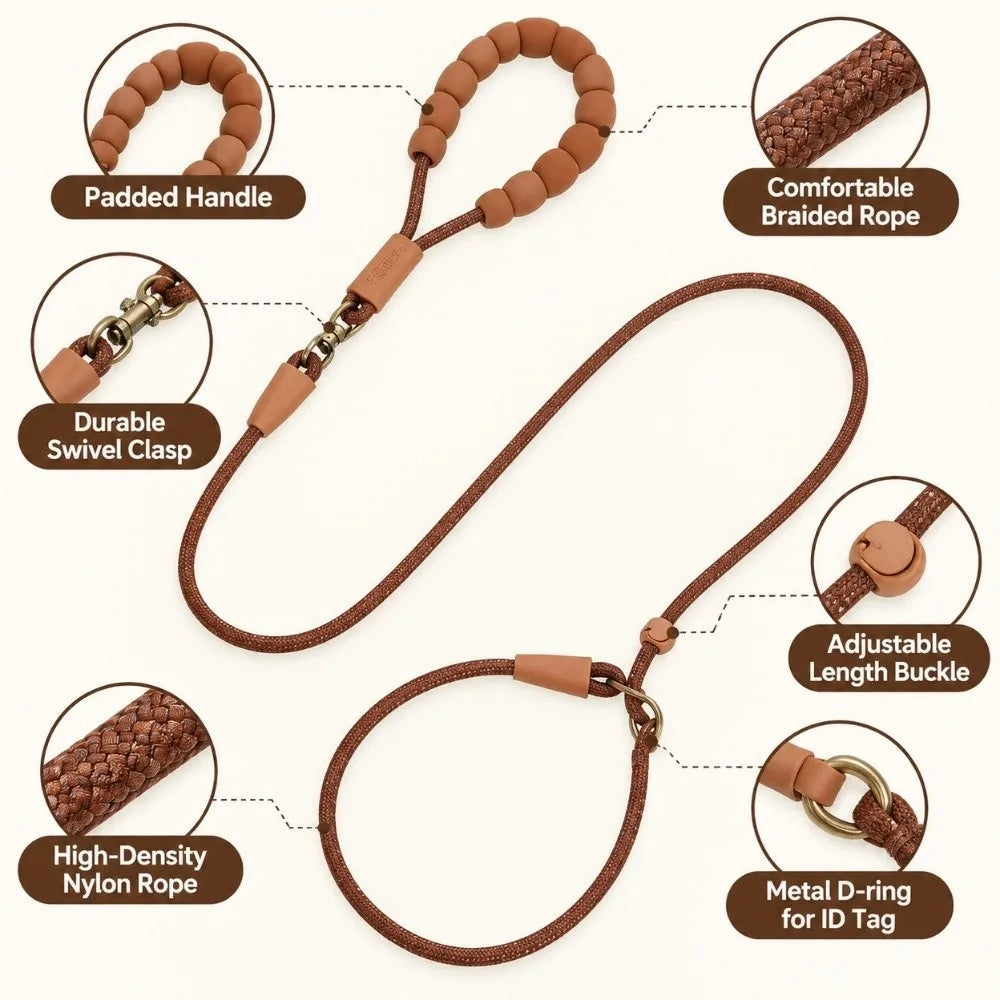 Nylon Slip Lead Dog Leash – Soft Grip Training Rope for Small Dogs