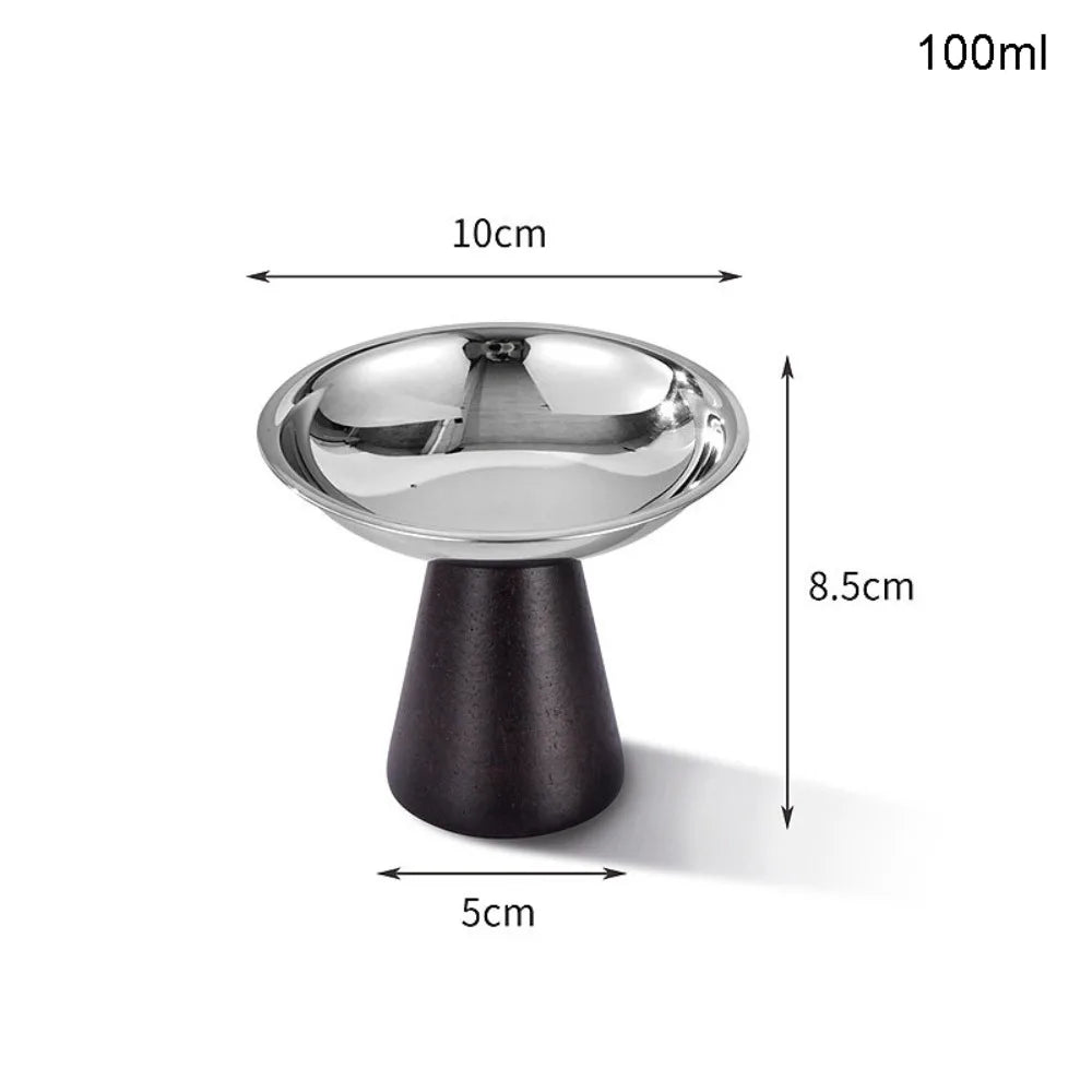 Stainless Steel Ice Cream Cup with Wooden Base | Dessert Bowl