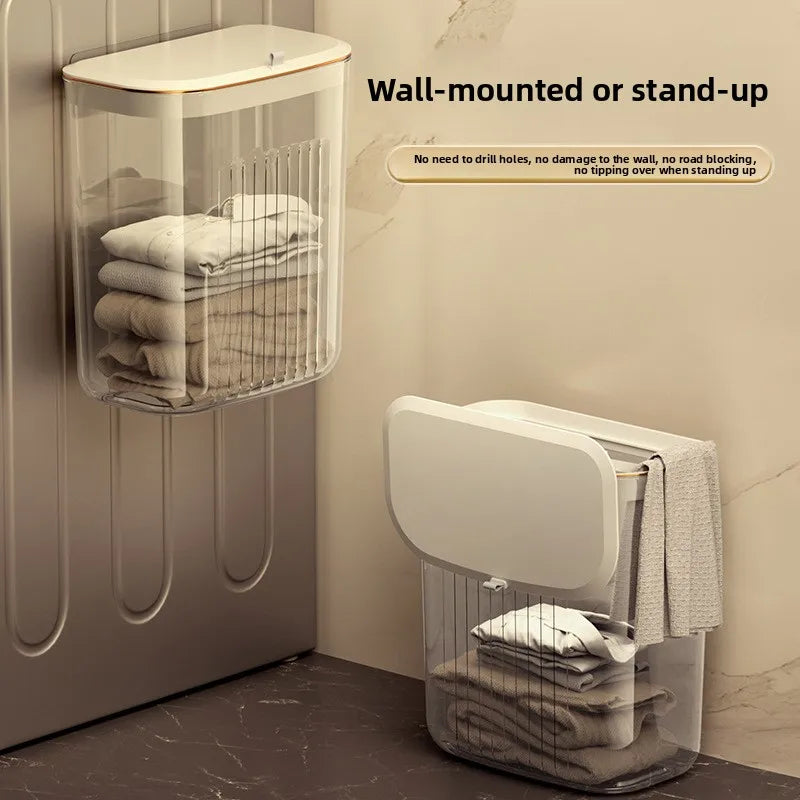 Wall-Mounted Laundry Hamper with Lid | No-Drill Hanging Basket
