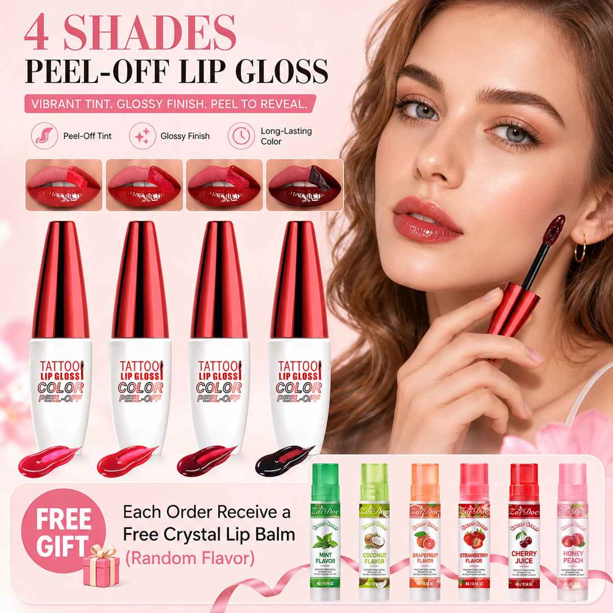 ZaiDoc Peel Off Lip Stain Set – 4 Colors Matte & Waterproof