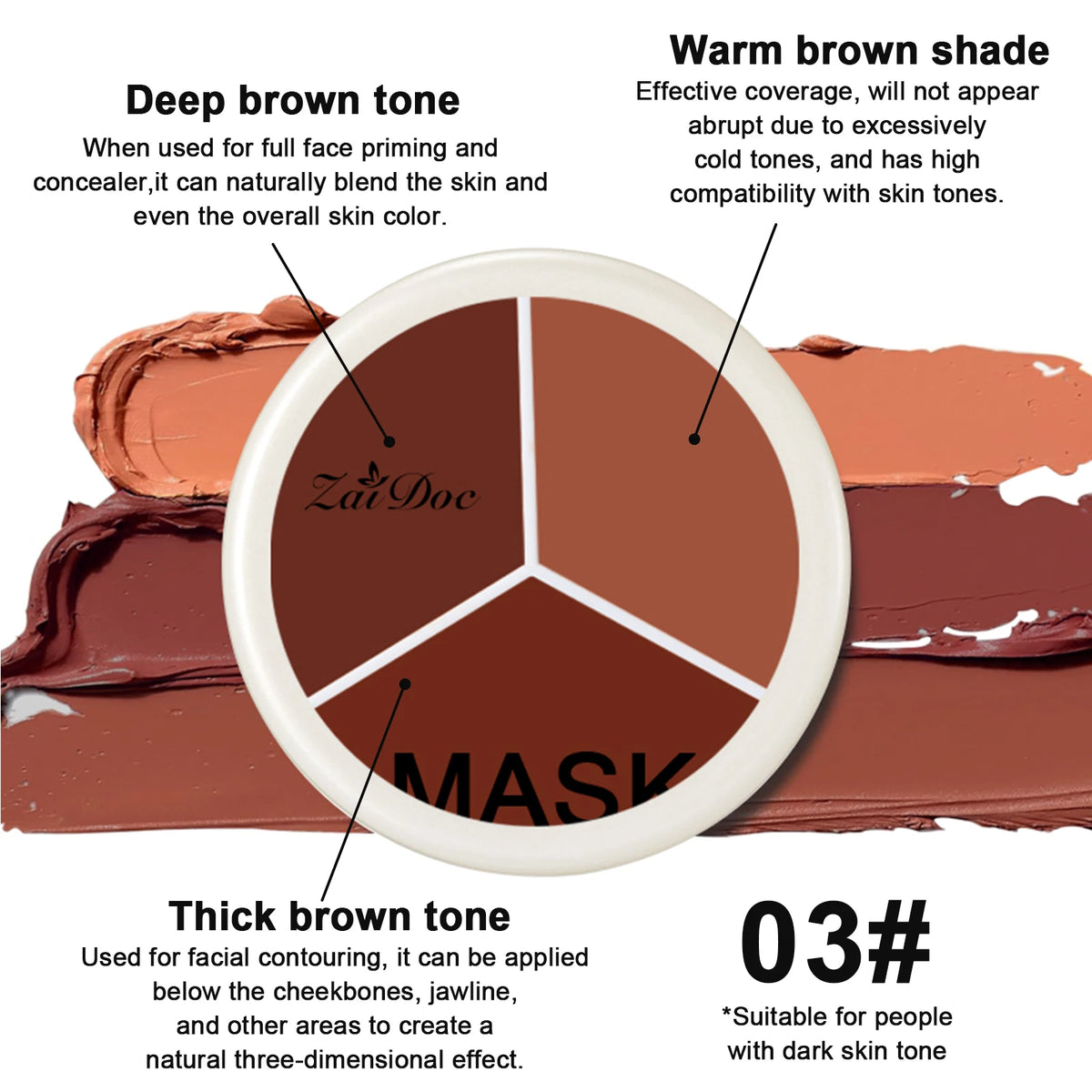ZaiDoc 3-Color Concealer Palette – Full Coverage Cream