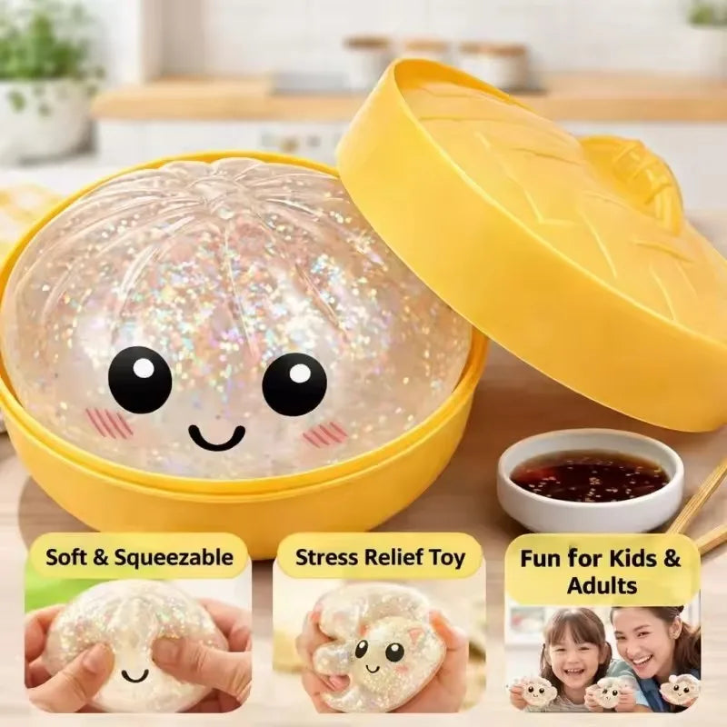 Mini Squishy Steamed Bun Fidget Toy – Glitter Squeeze Ball