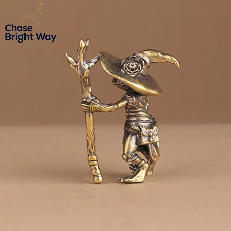 Vintage Brass Frog Wizard Statue | Desktop & Car Figurine