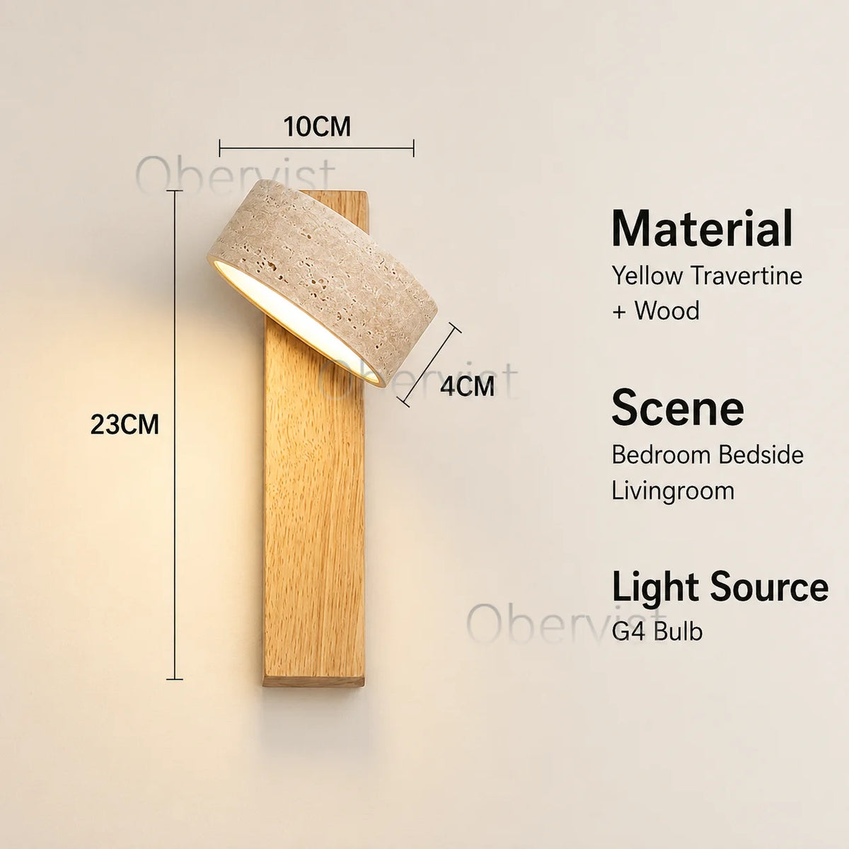 Wabi Sabi Travertine Wood Wall Sconce – Rotatable LED Light