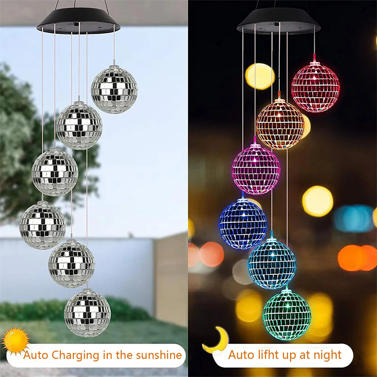 Solar Mosaic Mirror Ball Wind Chime Light | IP65 Waterproof