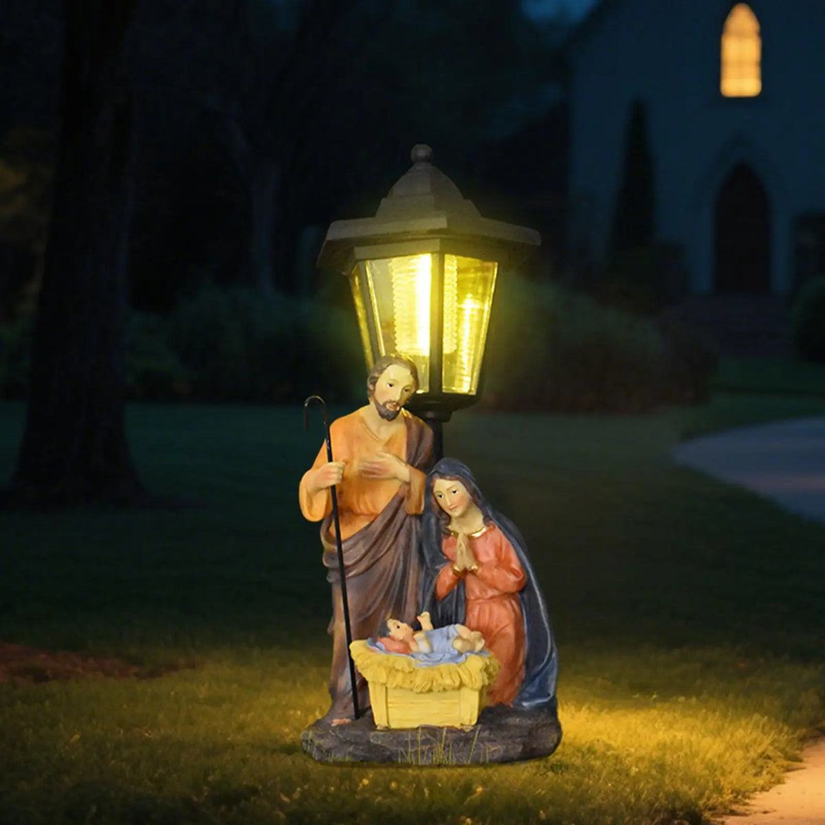 Nativity Scene Solar Light Statue – Waterproof Resin Garden Décor