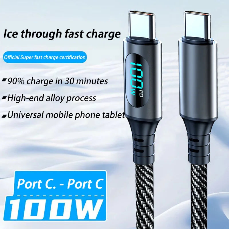 USB-A to USB-C 6A 120W Fast Charge Cable with LED Display