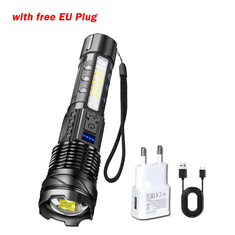 Rechargeable Zoomable LED Flashlight – 7 Modes, 2300 Lumens
