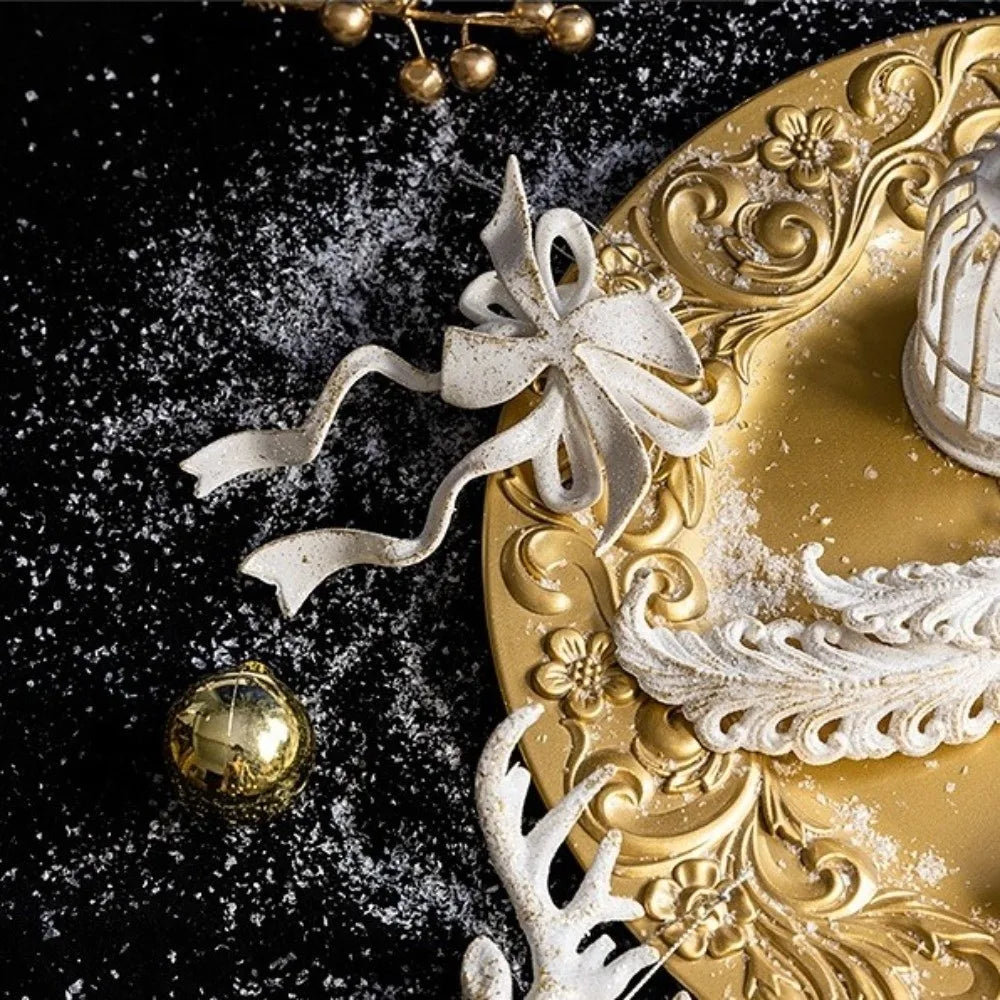 White Gold Glitter Christmas Ornaments – Assorted Resin Baubles