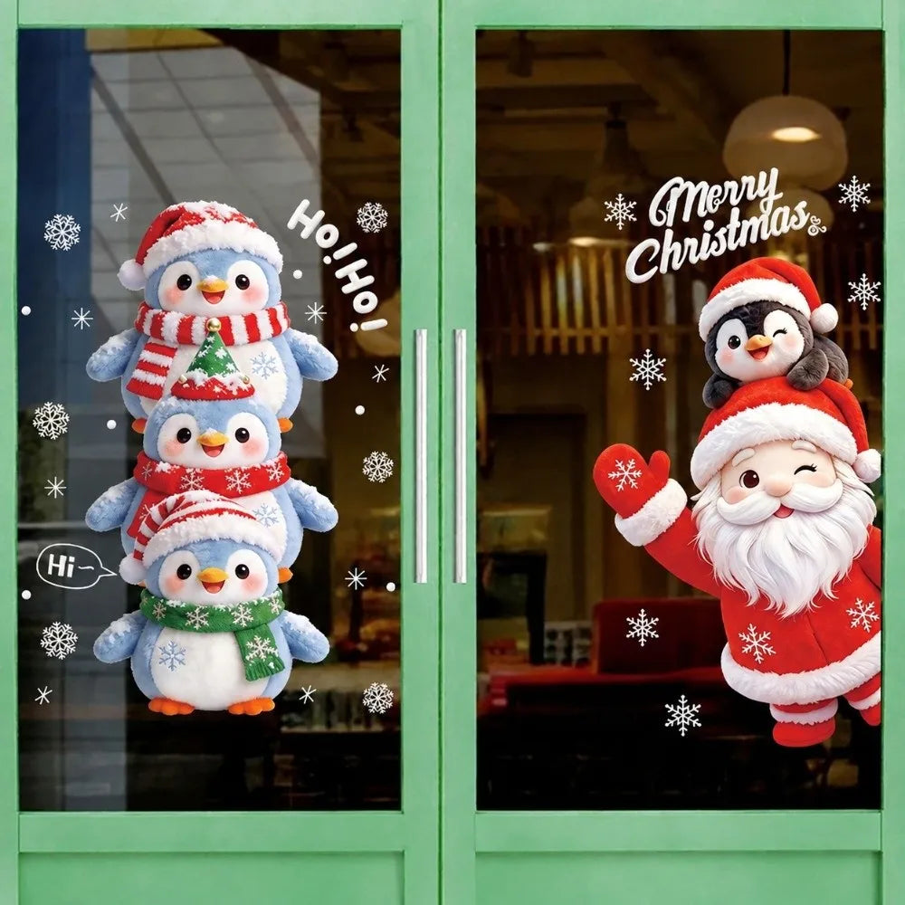 Christmas Window Stickers – Santa Snowman Snowflake PVC Decals