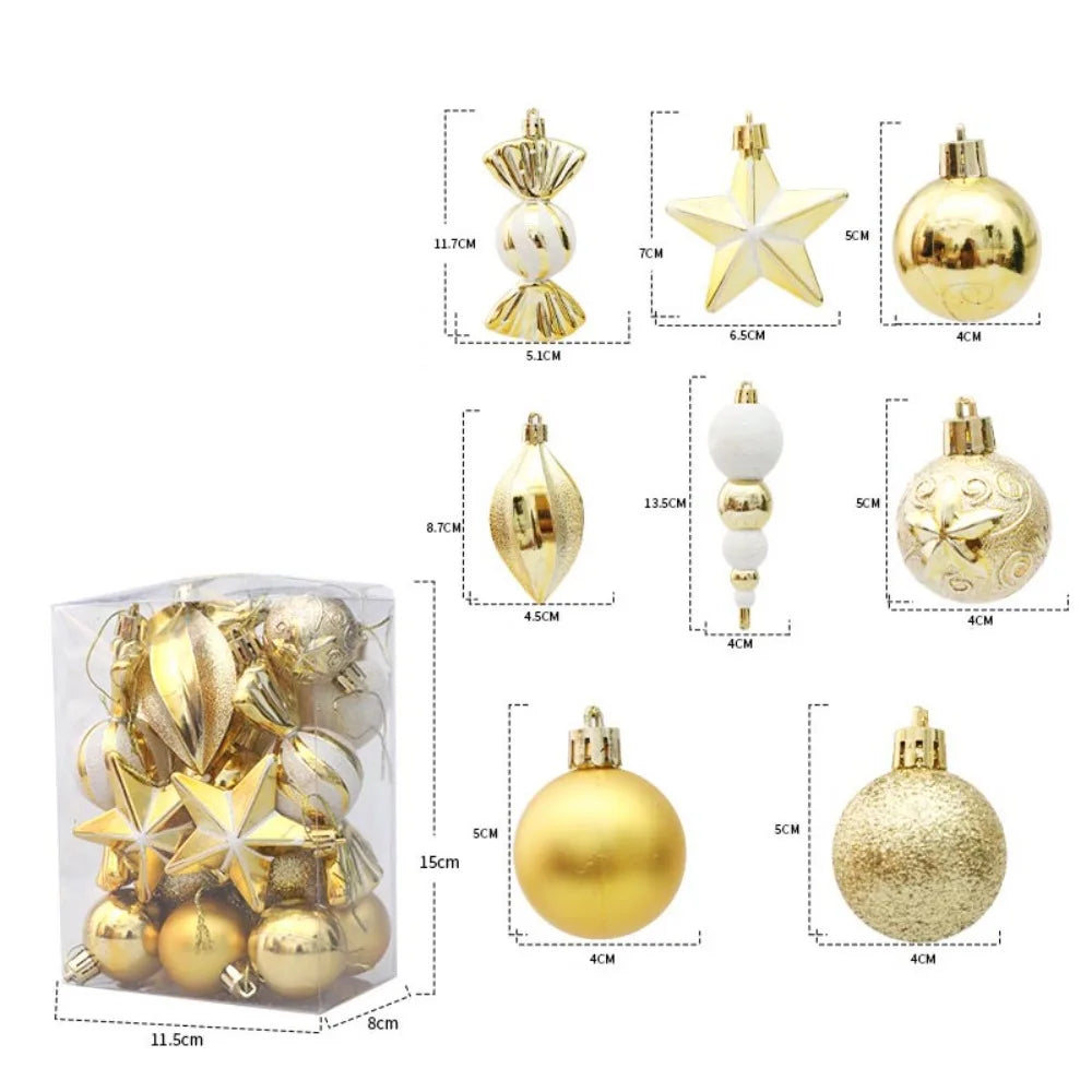 Mixed Shapes Christmas Tree Ornament Set – Colorful Plastic Baubles