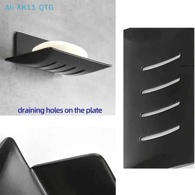 Wall-Mounted Carbon Steel Soap Tray with Drainage – Black