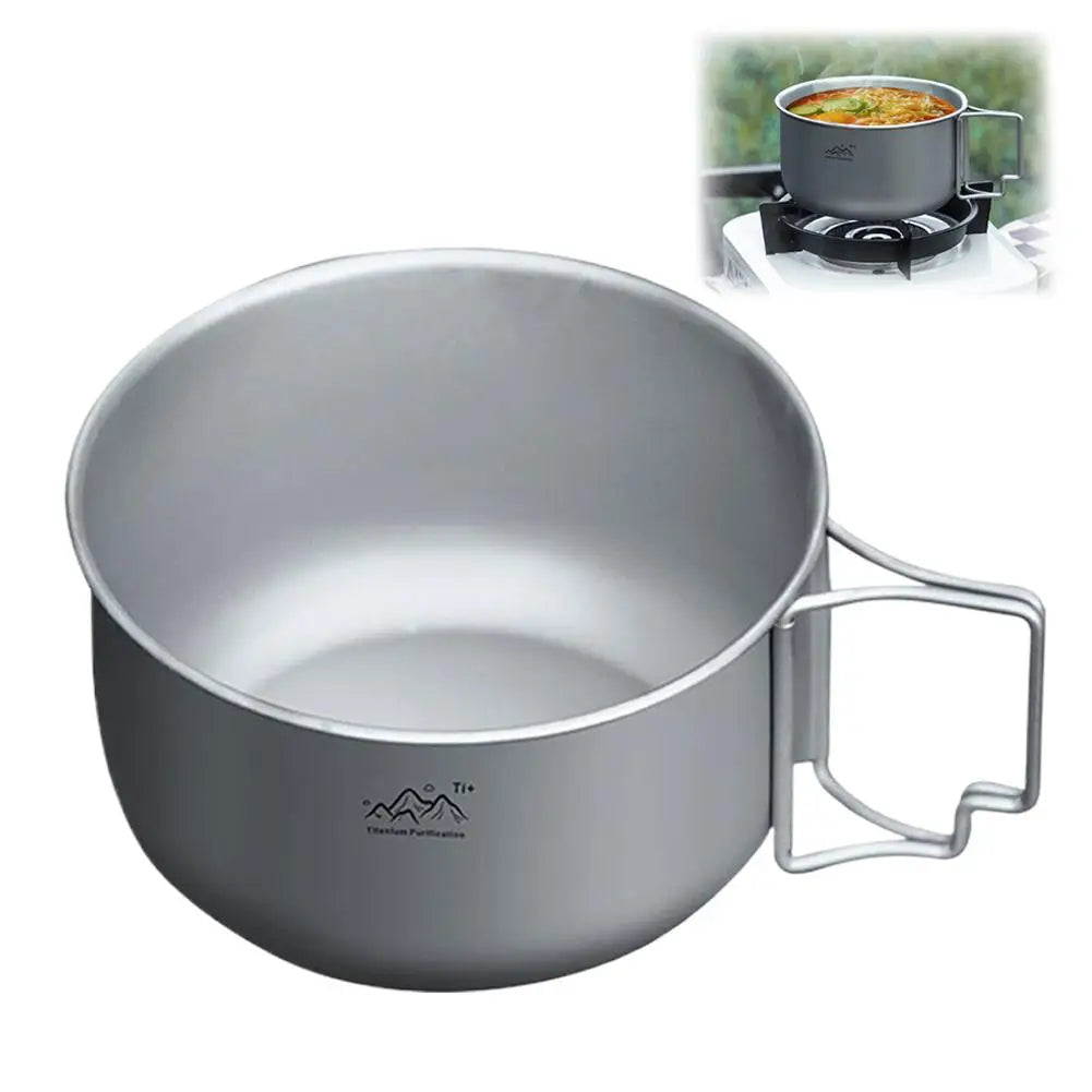 Titanium Camping Pot – Foldable Handle Lightweight Cookware